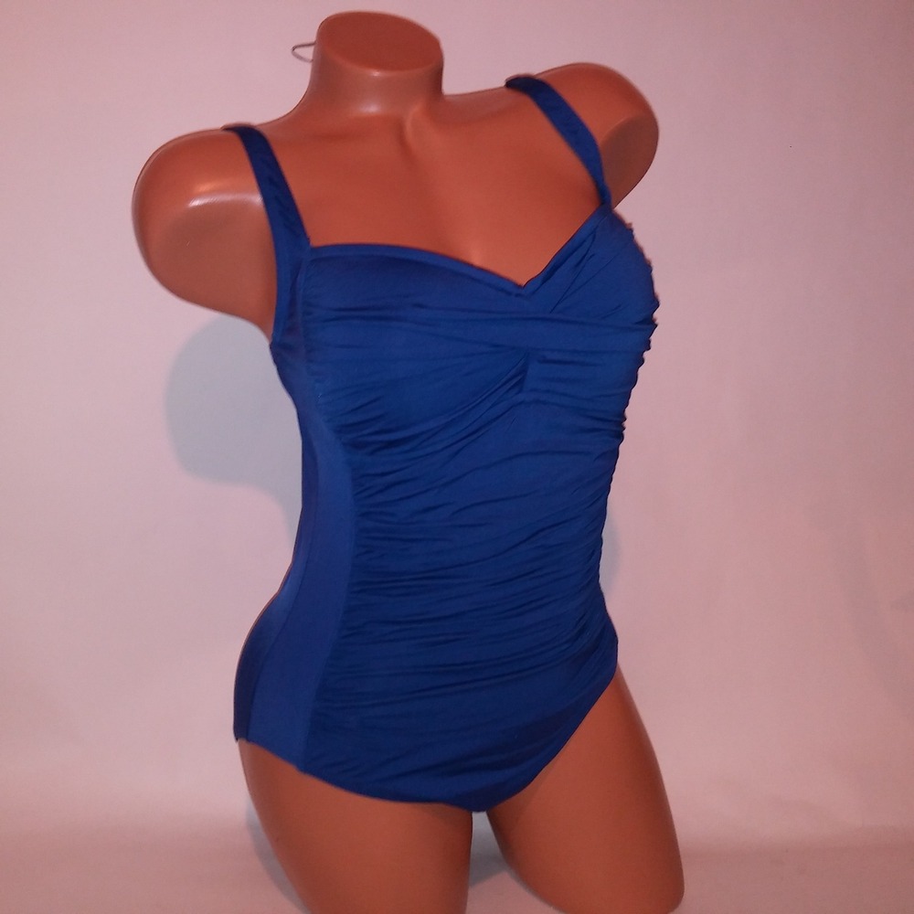 La Blanca Swim One Piece Size 10 Royal Blue Solid Wireless Lightly Lined